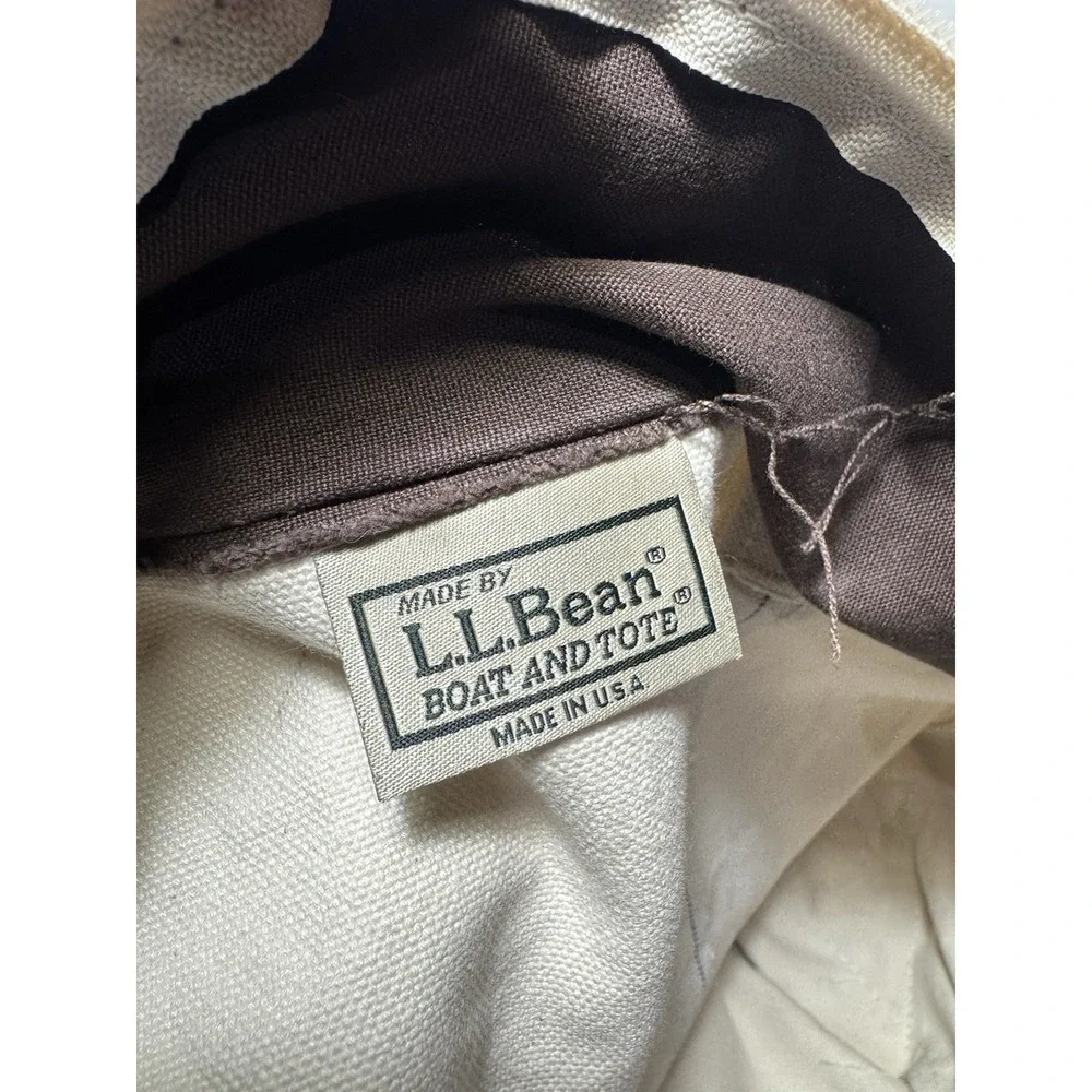 Vintage 90s LL Bean XL Boat & Tote Bag White/Brown Canvas Zipper USA Made